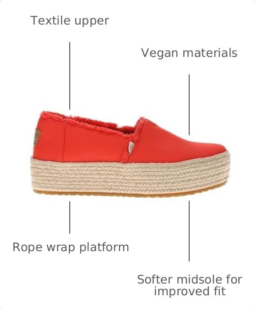 Image of TOMS Women's Valencia Platform Espadrille, Textile Upper, Ortholite Insole, Flame Canvas /Fray, 9.5