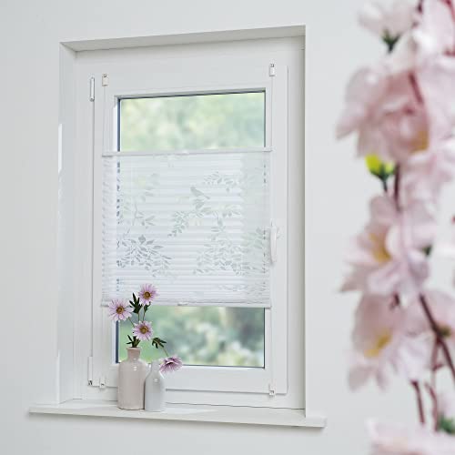 Plissee mit ausgebranntem Äste-Motiv, halbtransparent, inkl. Klemmträger, Breite: 55 cm/Länge: 130 cm, Farbe: weiß