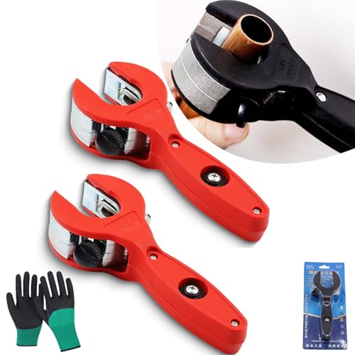 Ratcheting Tubing Cutter, Copper Pipe Cutter, 2 In 1 Tube Cutter for 1/4' to 7/8' Pipes, Compact & Close Quarters Design for Cutting PVC, PPR, Soft Metals & Plastic Hoses (2 Pcs Red)