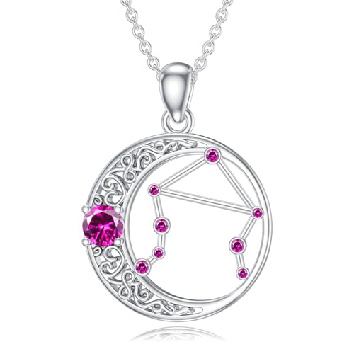 Zodiac Constellation Necklace with Birthstone,925 Sterling Silver Horoscope Astrology Celestial Pendant Necklaces Jewelry for Women Her Wife Gifts for Birthday Christmas
