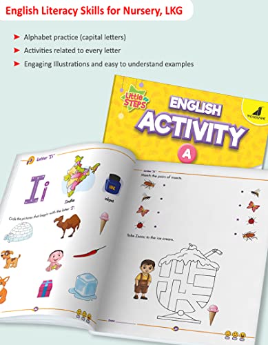 Image of Woodsnipe Alphabet Activity Books for Preschool Ages 2 to 5 years| Capital & Small Letter Tracing and Colouring |Worksheets on Puzzles, Vocabulary, Mazes, Phonics & more| Activity Books for LKG & UKG