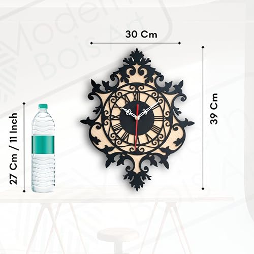 Image of Antique Geometric Design Handmade Wood Wall Clock, Big Size Modern Wall Clock for Home Decor (Black, and Rose Wood) Size 30Cm X 39Cm, MBCL01