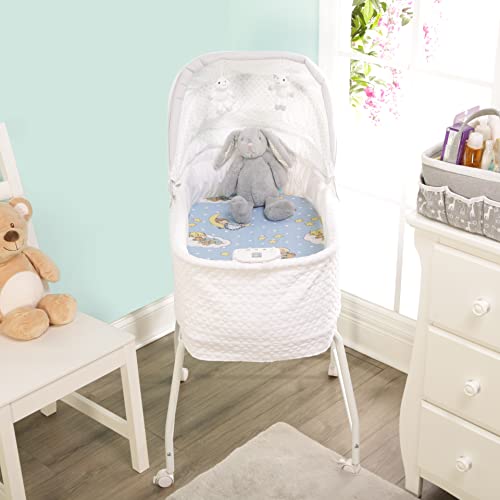 Image of Bassinet Sheets 2-Pack 100% Cotton Jersey Knit, Precious Moments and Solid Gray Fitted Sheets for Baby Boy Bassinet, Compatible with Brands Bassinet Bedside Co-Sleeper Lounger Oval Rectangle Mattress