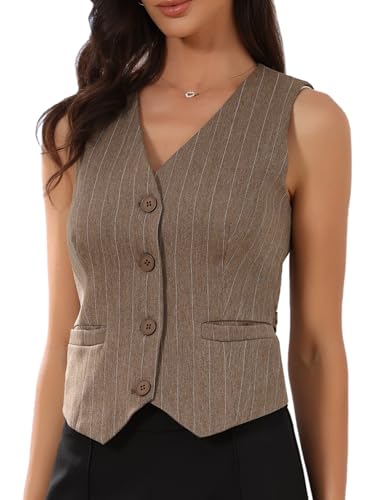 Chaleco a rayas Allegra K con cuello en V y botones de moda femenina