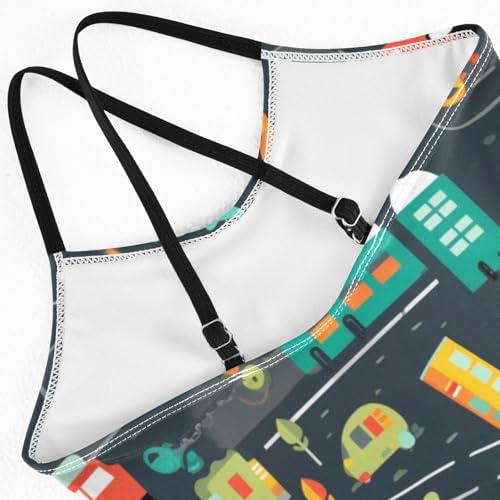 Car Map Girls One-Piece Swimsuit Beach Bathing Suit4