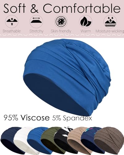 Warm Chemo Hat for Women for Fall and Winter Made of Viscose Blue