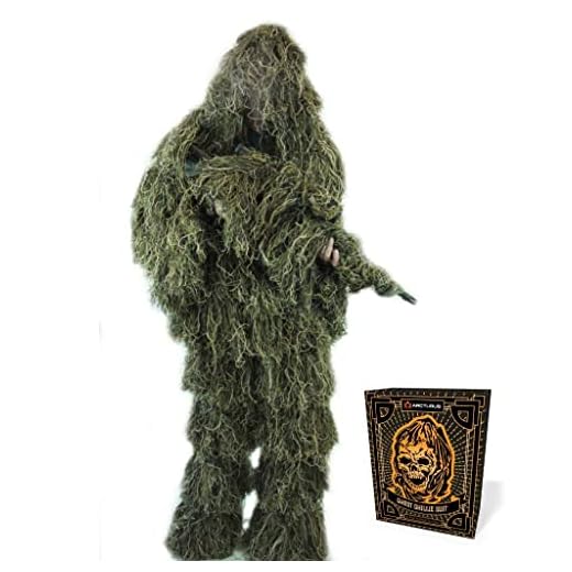 Arcturus Ghost Ghillie Suit: Woodland Camo | Double-Stitched Design with Adjustable Hood and Waist | Camo Hunting Clothes for Men, Military, Sniper, Airsoft and Hunting (Woodland, Regular)