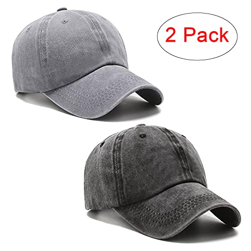Image of PFFY 2 Packs Vintage Washed Distressed Baseball Cap Golf Dad Hat for Men Women