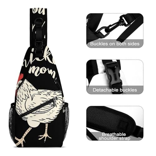Chicken Mom Sling Backpack Crossbody Bags with Pocket for Women And Men Chest Bag for Travel Hiking3