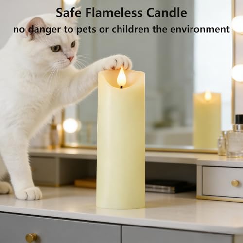 Image of Rechargeable Flameless Candles, 2 inch x 7 inch, ste of 2, Battery Operated Led Candles, Real Wax Candle with Remote and Timer, Ivory 3D Wick Pillar Candle for Home Fireplace, Wedding Decoration