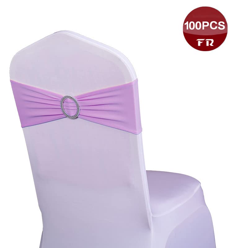 KALGHI Fascia per sedia elastica da 100 pezzi Fascia per sedia in spandex di poliestere con anello per la decorazione della copertura della sedia della festa nuziale-avorio