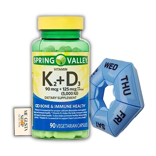 Spring Valley Vitamin K2 (90Mcg) + D3 (125Mcg) 90 Count Vegetarian Capsule Inclued Pills Organizer (Asstd Colors) Me Gustas Sticker #TOP23