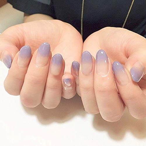 Unsutuo Oval Glossy Fake Nails Press on Nails Short Full Cover Gel False Nails Purple Acrylic Art Nails Tips for Women and Girls(24Pcs)