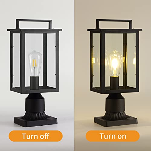 Smeike Outdoor Post Light Fixtures, Exterior Post Lantern Pillar Light, Led Outdoor Post Light Pole Lantern Lighting Fixture With Pier Mount Base, Matte Black Finish Lamp For Patio Garden #TOP5