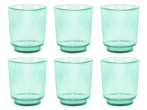 H&H Set 6 Bicchieri Groove in Vetro Turchese 45 cl – Decorazione in Rilievo a Raggiera – Effetto Luminoso Sfaccettato – Non Lavabili in Lavastoviglie – Eleganti e Originali