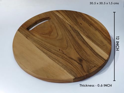 Vesta Homes Wooden Round Chopping Board/Cutting Board/Serving Board, Plate for Pizza, Vegetables, Fruits and Cheese | Natural Acacia Wood | 30.5 x 30.5 x 1.5 cm | Handcrafted | Made in India