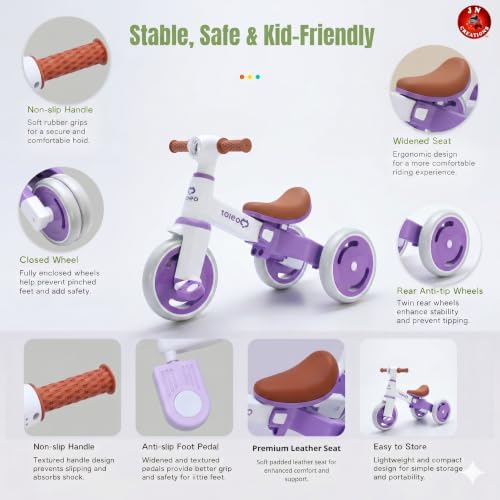 Image of 3-in-1 Toddler Tricycle | Slide, Pedal & Balance Bike for Kids | Adjustable Seat, Silent Wheels & Sturdy Frame | Ideal for 10 Months to 3 Years (Purple)