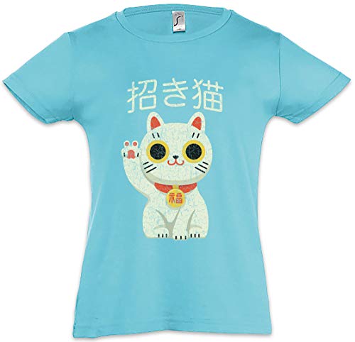 Urban Backwoods Maneki Neko IV Camiseta para Niñas Chicas niños T-Shirt Azul Talla 8 Años