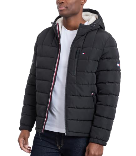 Image of Tommy Hilfiger Men's Midweight Sherpa Lined Hooded Water Resistant Puffer Jacket