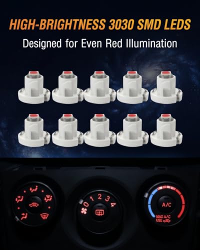 Image of WLJH Red T4.2 Neo Wedge LED Climate Control Bulb for Toyota Vehicles | 3030 SMD, 150lm, Dimmable, Tacoma 2005-2011, Direct Replacement, Nighttime Readability, Stable Performance, 10-Pack