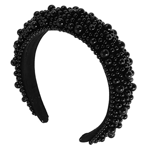 Beaupretty Pearl Hairband Black Padded Headband with Pearl Effect Lightweight Sponge Hairband for Women Stylish Daily Wear Party Hair Accessory