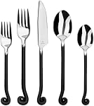 20pc Matte Black Cutlery Set, Forged 18/10 Stainless Steel | Hand-bent treble clef handle, forged matte black oxidation, won't peel/chip,18/10 SS, 20pc set 4, DW safe, 15yr warranty