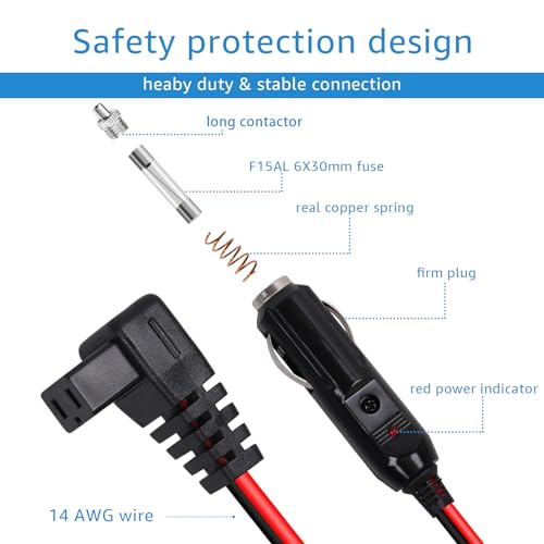 Image of Sigely Car Refrigerator DC Power Cord, 12V /24V Car Fridge Cooler | Replacement Power Supply Cables for Alpicool, Setpower, JoyTutus, COSTWAY, ARB, ICECO
