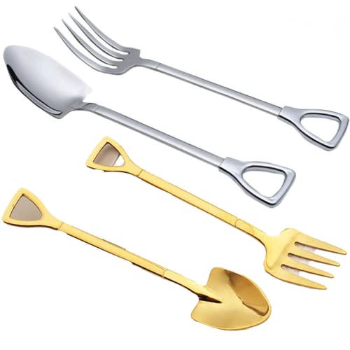 NC 4 cucchiaini da pala e forchetta, in acciaio inox, per mescolare il caffè, per dessert in cucina, tè e feste (argento…