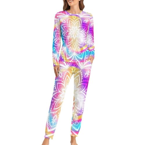 Ensemble de pyjama femme doux t-shirt manches longues et pantalon Mandala