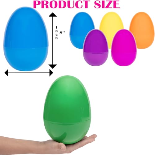 Image of Chochkees Massive Multicolor Fillable Easter Eggs Colorful Bright Plastic Easter Eggs, Stands Upright, Perfect For Easter Egg Hunt, Surprise Egg, Assorted Colors, 8 inch Fillable Eggs (2-Pack)