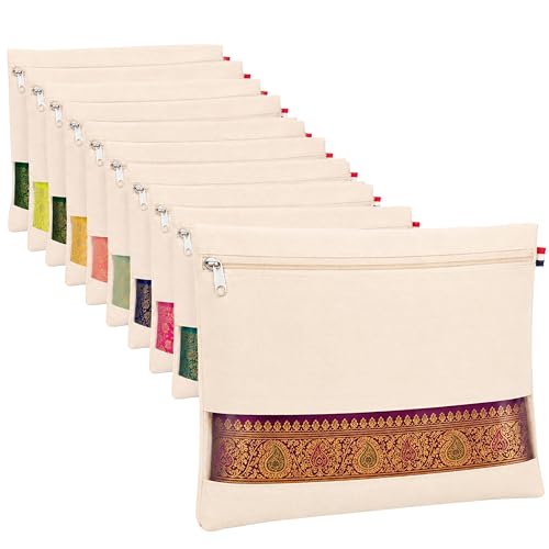 Image of Storite Saree Cover Bags Pack of 10 | Cotton Saree Storage Organizer | with Transparent Window & Zip Closure | Wardrobe Clothes Storage Bags for Sarees, Dresses & Garments | Beige (42 x 37 cm)