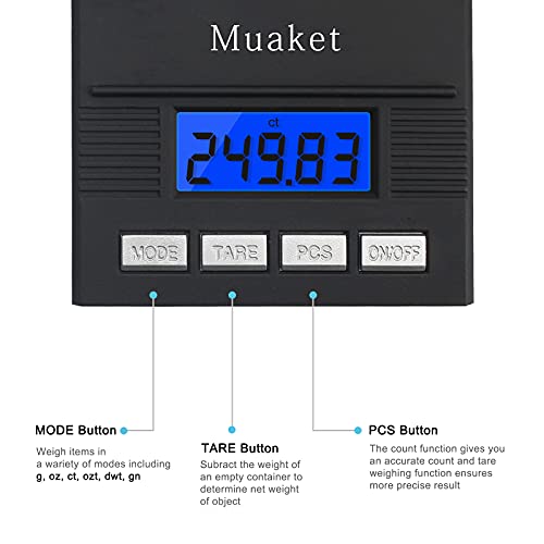 Digital Milligram Scales 0.001 g/50 g, Muaket Micro Kitchen Scale with LCD Display, High Precision Electronic Jewellery Scales, Portable Mini Scale with Calibration Weights, Tweezers and Weighing Pans