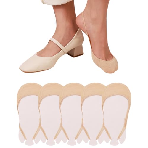 Image of No Show Half Socks with Grippers for Women, Low Cut Toe Topper Ball of Foot Socks for Heels Flats SlingBack