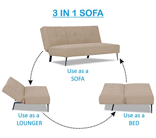 Image of Adorn India Xander 3 Seater Sofa Cum Bed (Beige) (3 Year Warranty)