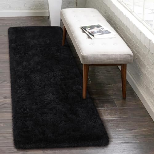 HOMORE Runner Rug 2x6 Black Rug for Bedroom, Fluffy Runner Rugs for Hallway Living Room, Non Slip Rugs for Indoor Entrance Memory Foam Carpet for Kids Room Dorm