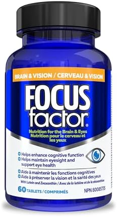 Focus Factor Brain & Vision, 60ct - Multivitamin Supplement with Vitamin B6, B12, D3, Lutein, Zeaxanthin & Bacopa Monnieri formulated to help enhance cognitive function & support eye health in adults