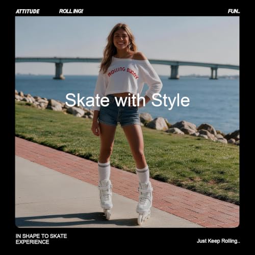Image of Inline Skates PRO for Adult Women - ABEC-9 Bearing with Breathable Lining for Male Female, Optional Brake, Size W 6-9, Black