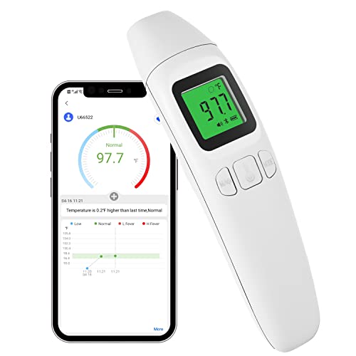 Forehead Thermometer Bluetooth for Adults and Kids，Wireless Connected (iOS & Android) Smartphone Thermometer Universal APP Application to Record Every Temperature Monitoring