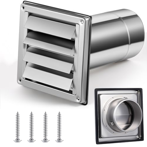 Image of Shimeyao 4 inch Wall Vent Cover Stainless Steel Outside Dryer Vent Covers for House Exhaust Duct Kit with Removable Extension Pipe 8 Inch and 4 Screw for House Outdoor Extended Air Pipe, Silver