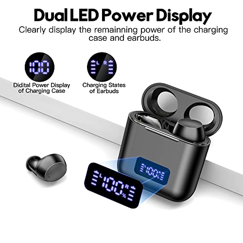Kurdene Wireless Earbuds, Bluetooth Ear Buds With Wireless Charging Case Led Power Display Light-Weight Premium Deep Bass Stereo In-Ear Earphones Built-In Mic 40 Hrs Play Time-Black #TOP3