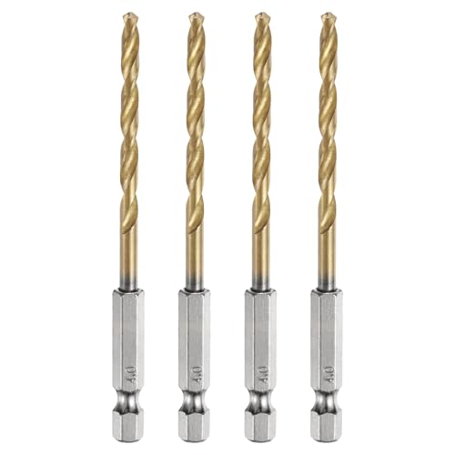 Image of sourcing map 4pcs 1/4" Hex Shank Twist Drill Bits 4mm Titanium Coated High Speed Steel Quick Change Hex Drilling Bit Jobber Drill Bits for Wood Plastic Metal, Gold