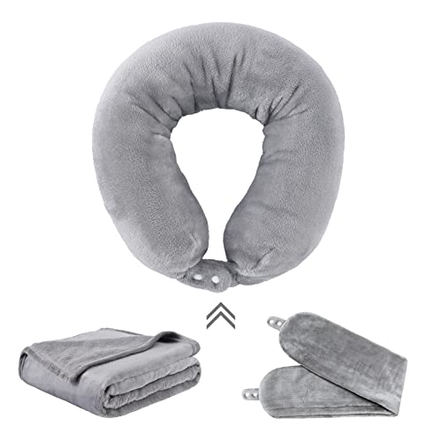 Sochow Travel Blanket Or Neck Pillow, 2-In-1 Soft Fleece Blanket With Neck Pillowcase Sets For Airplane Car Camping And Office, Grey #TOP23