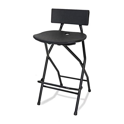 EventStable TitanPRO Folding Bar Stool with Backrest - Black Metal Frame Stool with Back Support - Durable and Sturdy Folding Stool for Outdoor Kitchen Shop Cafe