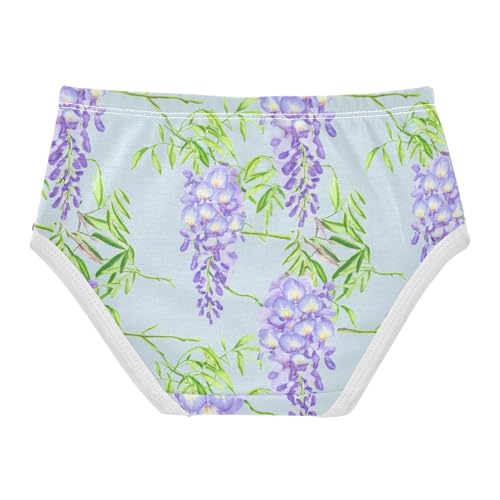 Light Purple Wisteria Flowers Green Panties for Girl Toddler Girls Underwear Cotton Stylish Briefs Kids Undies 2t2