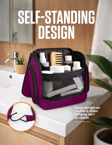 Image of VENTURE 4TH Hanging Travel Toiletry Bag, 18 Compartments - Purple | Hangs on rails, hooks or doors; stands upright. Removable TSA pouch. Water-resistant Nylon 290D Twill, reinforced stitching.