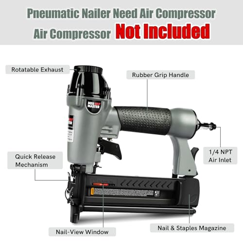 NEU Master Pneumatic Brad Nailer, 2 in 1 Nail Gun/Staple Gun Works with Air Compressor(Not Included), 18 Gauge 2 Inch Brad Nails and Crown 1-5/8 inch Staples with Carrying Case and Safety Glasses by NEU MASTER - Image 6