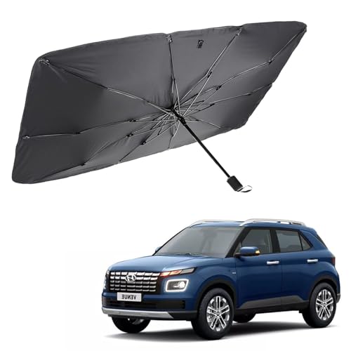 Image of Car Sunshade Windshield Umbrella Sunshade Compatible for Hyundai Venue Car Front Window Sun Protection Foldable Sun Shade Full Cover Windshield for Most Vehicles, Black, 1 Piece