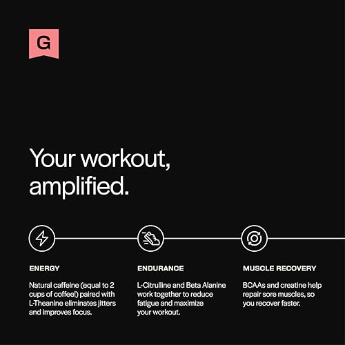 Image of Gainful Pre Workout Powder with Natural Caffeine & L Theanine for Energy & Focus, L Citrulline & Beta Alanine for Endurance, BCAA's for Muscle Recovery, Vegan, Strawberry Lemonade, 10 Ct