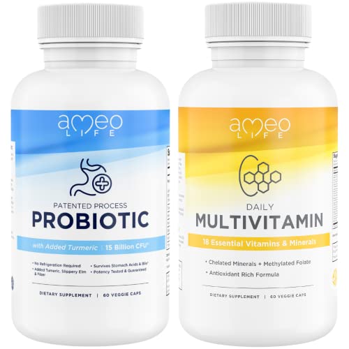 Ameo Life Probiotics For Digestive Health & Chelated Daily Multivitamins Bundle #TOP24