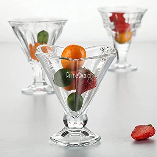 Image of PrimeWorld European 120 ml Paris Ice Cream Bowl, Dessert Cup for Sundae, Sweets,Snacks, Fruit, Pudding, Nuts or Dip, Serving Bowls Set of 6 Pcs Lead Free and BPA Free etc, Glass